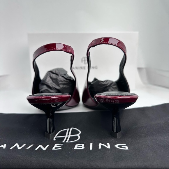 ANINE BING Hilda Slingback Pump in Burgundy red kitten heel shiny pointed toe - Picture 6 of 7